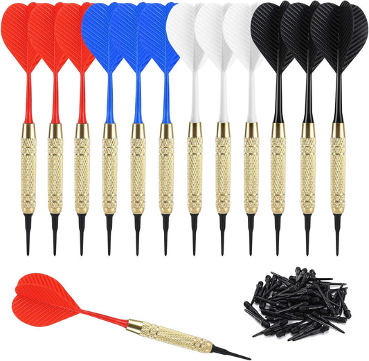 12 Pcs Soft Tip Darts, 18g Plastic Tip Darts Set, Attach Extra 100 Black 2BA Replacement Tips, Soft Tip Darts V1258-DP02-B-759