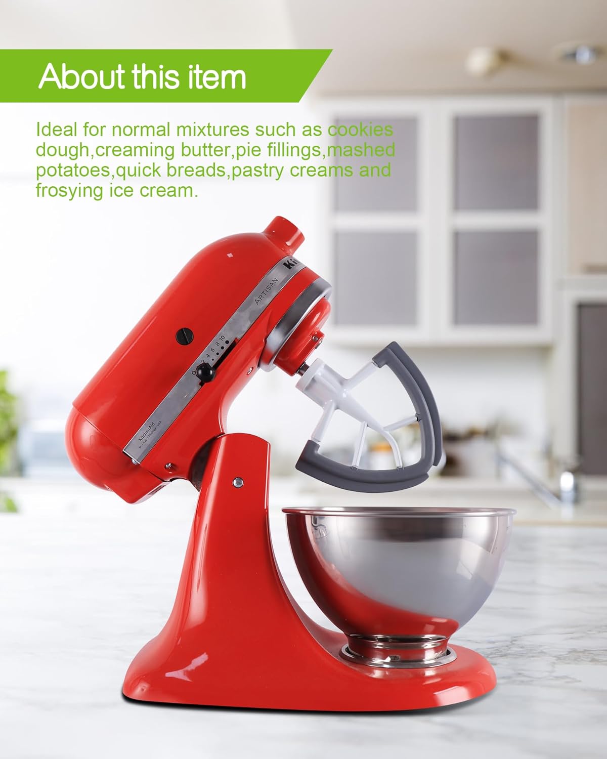 Flex Edge Beater Work for KitchenAid Mixer Attachments, Compatible with 4.5-5 Quart Tilt-Head Stand Mixers, V1258-DP02-B-76