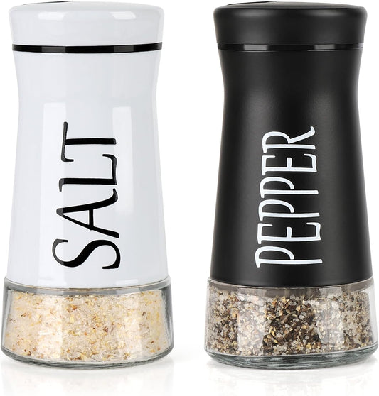 Salt and Pepper Shakers with Adjustable Pour Hole, Stainless Steel Salt Pepper Shaker Dispenser with Glass V1258-DP02-B-760