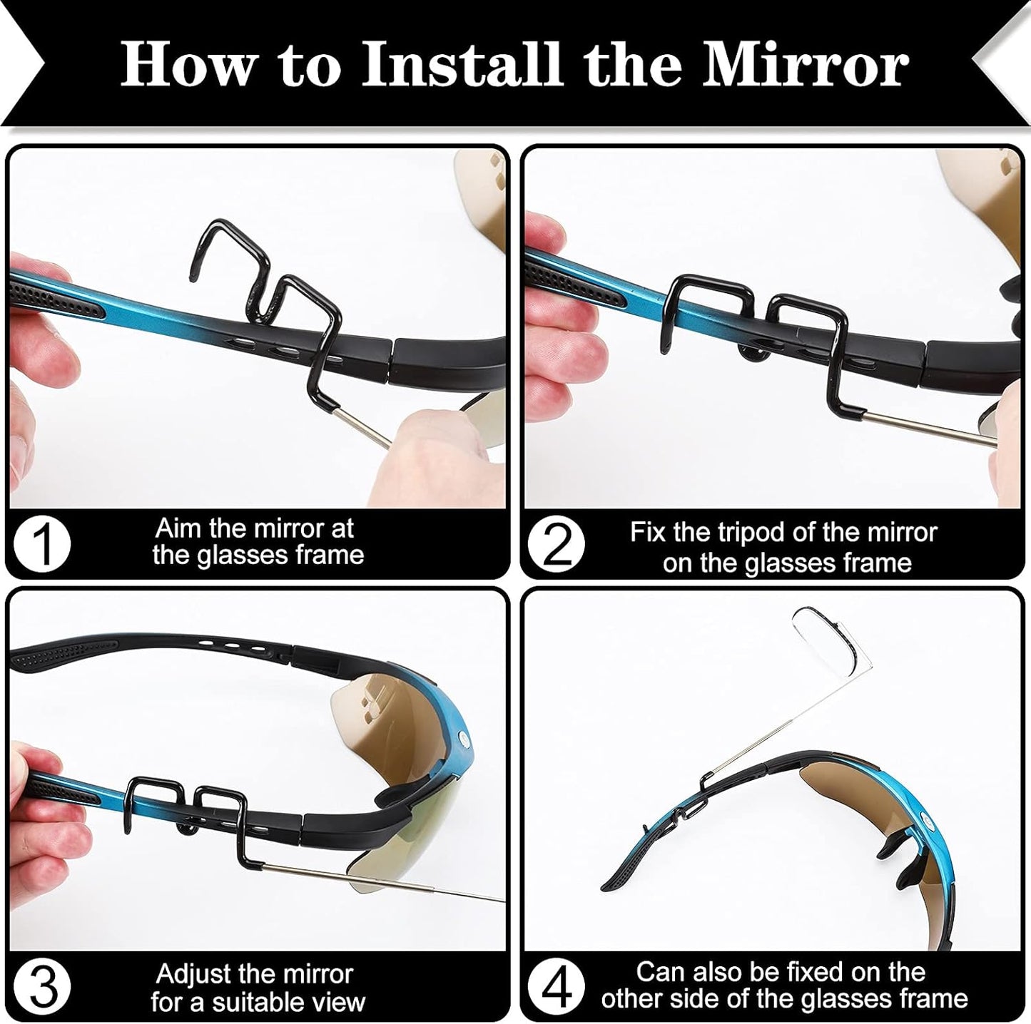 2pcs Bike Eyeglass Mirror, 360 Degree Adjustable Bicycle Cycling Rear View Wide Angle Mirror, Riding V1258-DP02-B-763