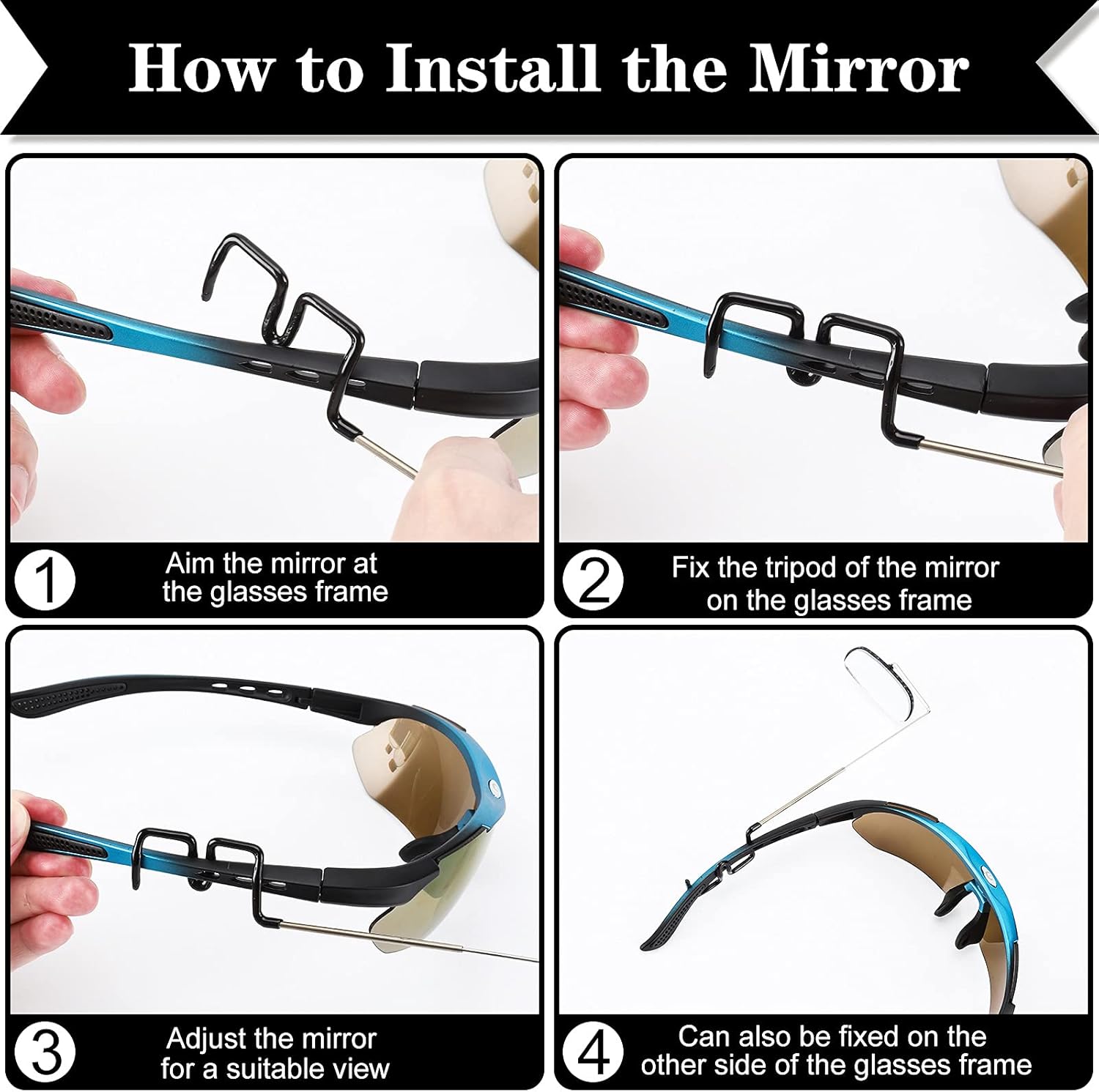2pcs Bike Eyeglass Mirror, 360 Degree Adjustable Bicycle Cycling Rear View Wide Angle Mirror, Riding V1258-DP02-B-763