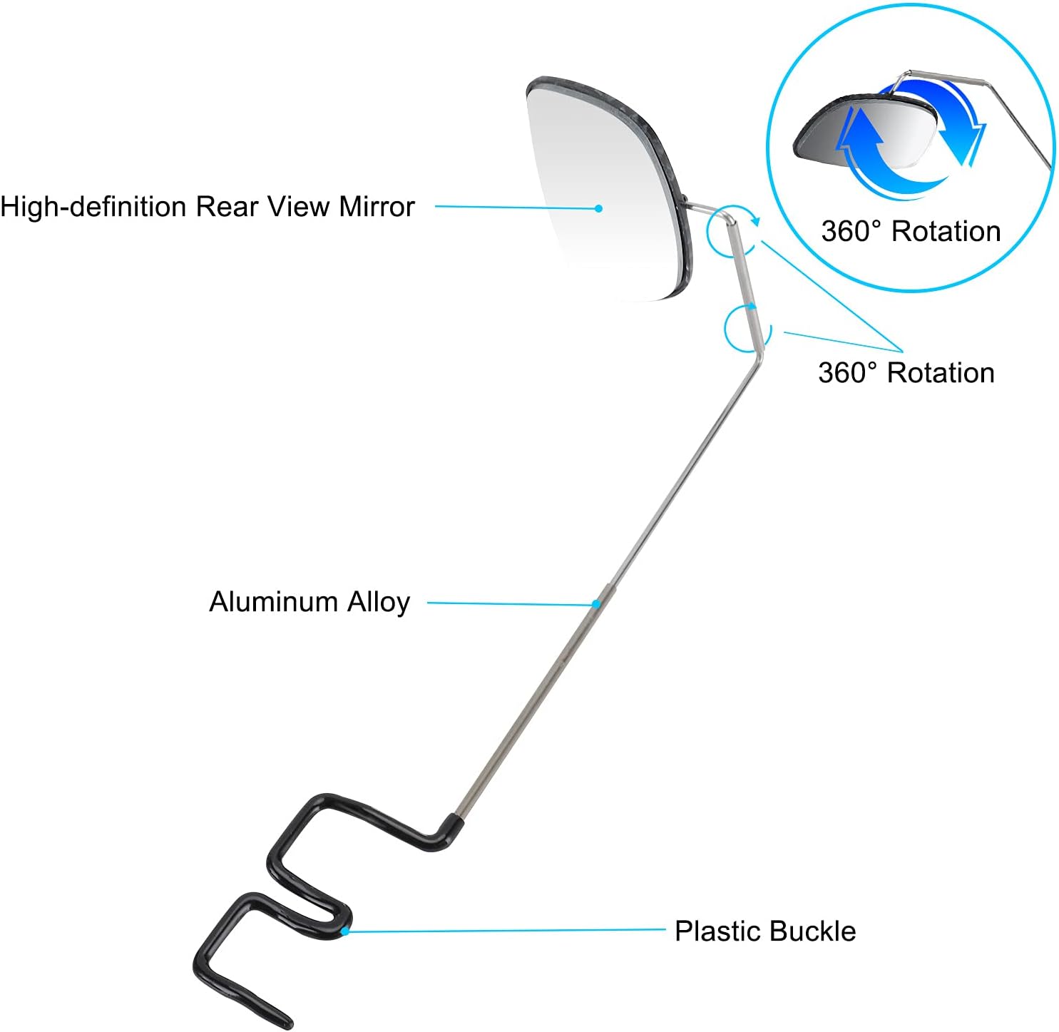 2pcs Bike Eyeglass Mirror, 360 Degree Adjustable Bicycle Cycling Rear View Wide Angle Mirror, Riding V1258-DP02-B-763