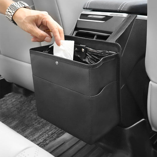 Car Trash Can with Pocket, Small Vehicle Dustbin Automotive Garbage Organizer Bin with 60 Pcs Trash Bags, V1258-DP02-B-765