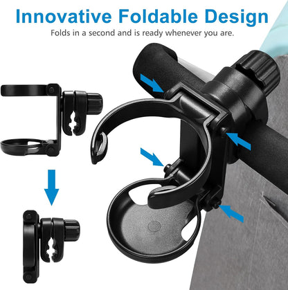 Stroller Cup Holder, Foldable Universal Cup Holder, 360 degrees Rotatable Bottle Holder for Stroller, Bike, V1258-DP02-B-767