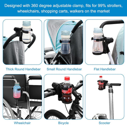 Stroller Cup Holder, Foldable Universal Cup Holder, 360 degrees Rotatable Bottle Holder for Stroller, Bike, V1258-DP02-B-767