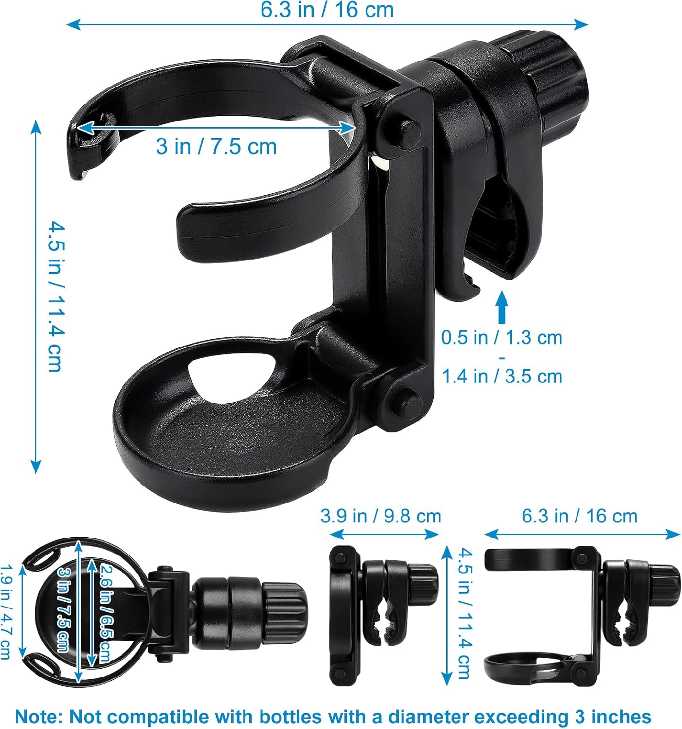 Stroller Cup Holder, Foldable Universal Cup Holder, 360 degrees Rotatable Bottle Holder for Stroller, Bike, V1258-DP02-B-767