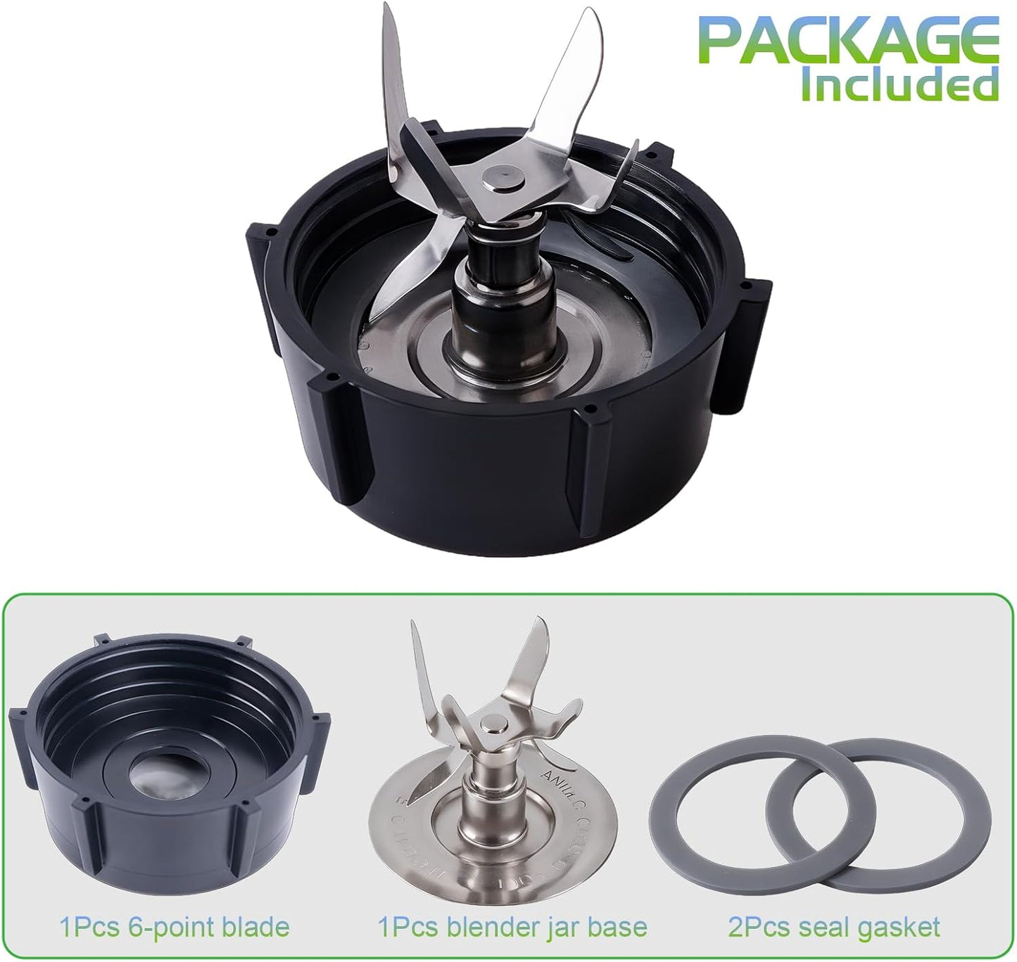Oster Blender Replacement Parts Kit - 6-Fin Ice-Crushing Blade, Jar Base Cap, and Two Rubber O-Ring Gaskets V1258-DP02-B-77