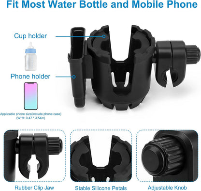 Stroller Cup Holder with Phone Holder, Universal Cup Holder, 2-in-1 Cup Phone Holder for Stroller, Bike, V1258-DP02-B-773