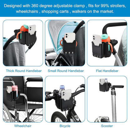 Stroller Cup Holder with Phone Holder, Universal Cup Holder, 2-in-1 Cup Phone Holder for Stroller, Bike, V1258-DP02-B-773