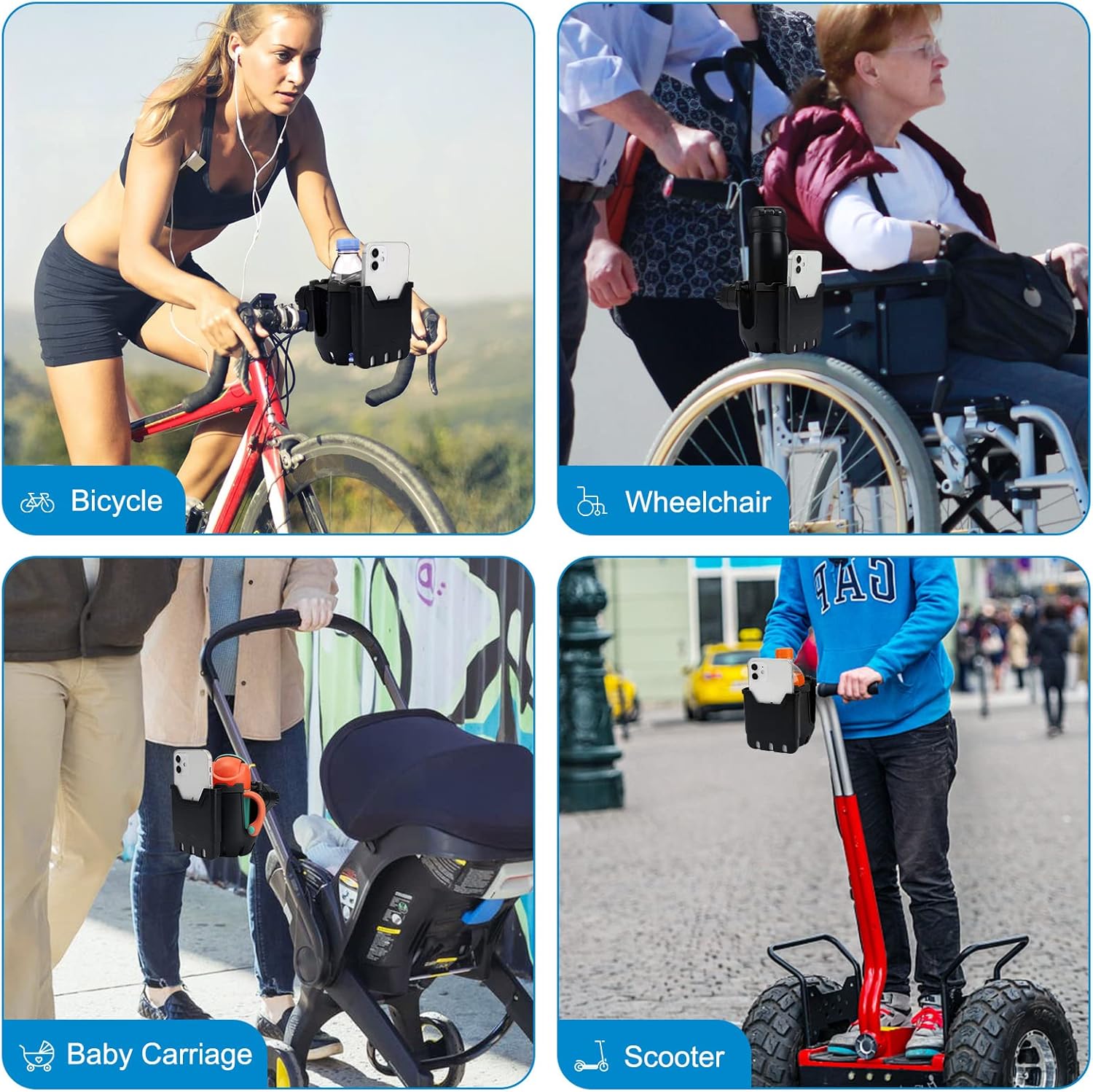 Stroller Cup Holder with Phone Holder, Universal Cup Holder, 2-in-1 Cup Phone Holder for Stroller, Bike, V1258-DP02-B-773