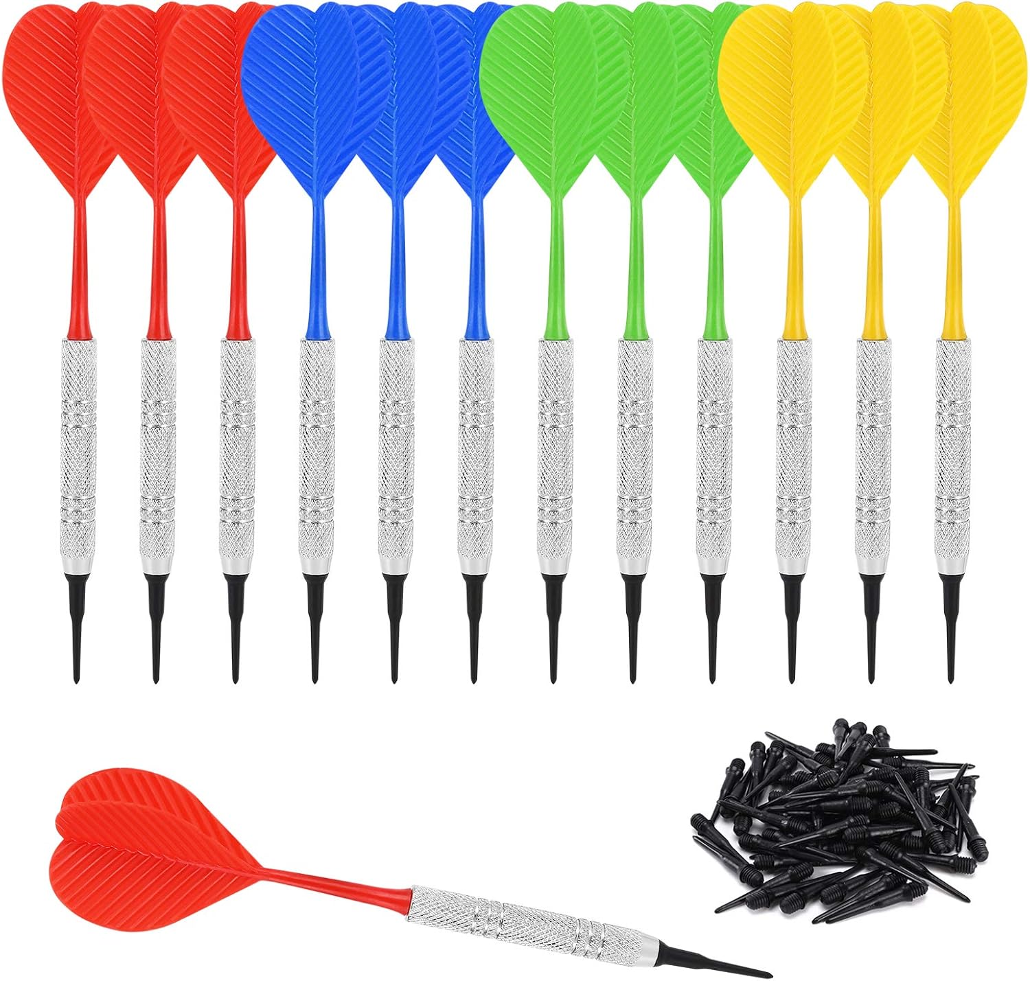 12 Pack Soft Tip Darts, Bar Dart, Plastic Tip Darts Set, Attach Extra 100 Black 2BA Replacement Tips, Soft V1258-DP02-B-774