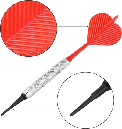 12 Pack Soft Tip Darts, Bar Dart, Plastic Tip Darts Set, Attach Extra 100 Black 2BA Replacement Tips, Soft V1258-DP02-B-774