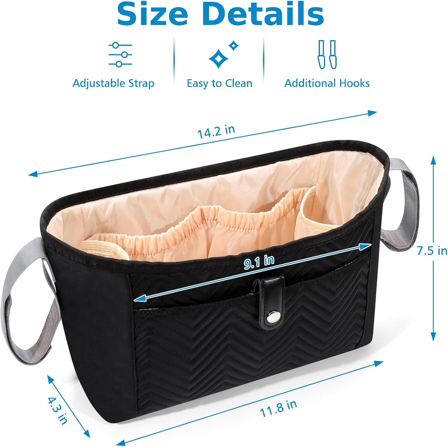 Universal Stroller Organizer, Stroller Bag Stroller Caddy Organizer, Stroller Accessories Fits for Uppababy, V1258-DP02-B-776