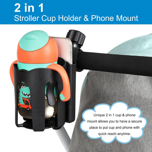 Stroller Cup Holder with Phone Holder, Bike Cup Holder, 2-in-1 Universal Cup Holder for Stroller, Bike, V1258-DP02-B-778