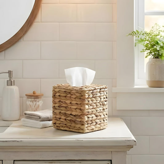 Tissue Box Cover, Square Wicker Tissue Box Holder Facial Tissues Boxes, Hand Woven Napkin Box Tissue Holder V1258-DP02-B-784