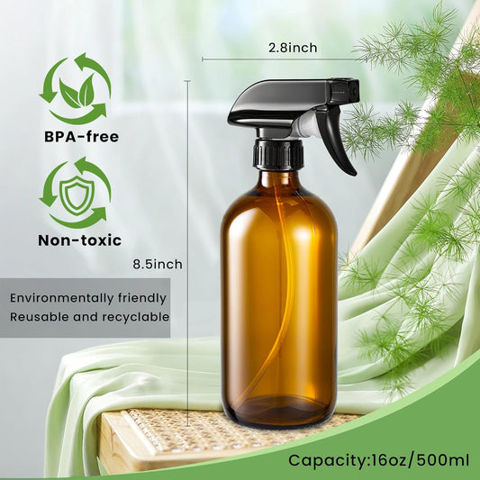 Glass Spray Bottles, Amber Glass Spray Bottles, 16oz, Adjustable Nozzle for Stream and Spray, Reusable, for V1258-DP02-B-797