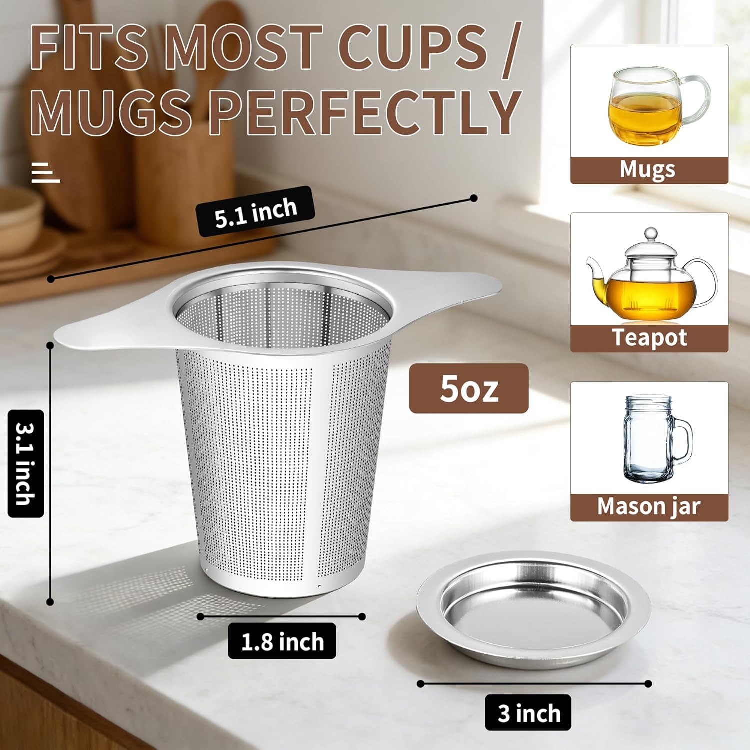 Tea infuser,Stainless Steel Tea Steeper and Strainer, Tea Strainers for Loose Tea - Reusable Durable Infuser V1258-DP02-B-799