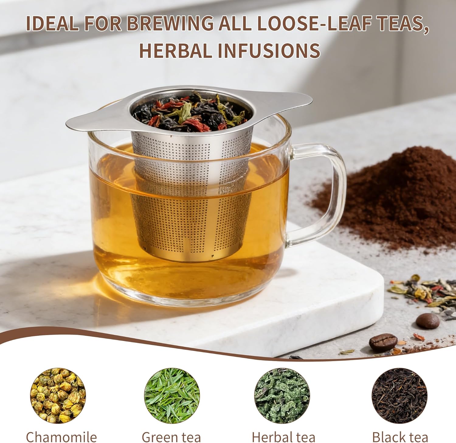 Tea infuser,Stainless Steel Tea Steeper and Strainer, Tea Strainers for Loose Tea - Reusable Durable Infuser V1258-DP02-B-799