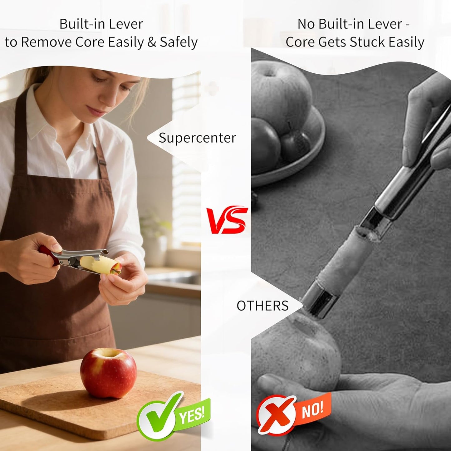 Apple Corer, Stainless Steel Apple Core Remover Tool,Dishwasher Safe V1258-DP02-B-801