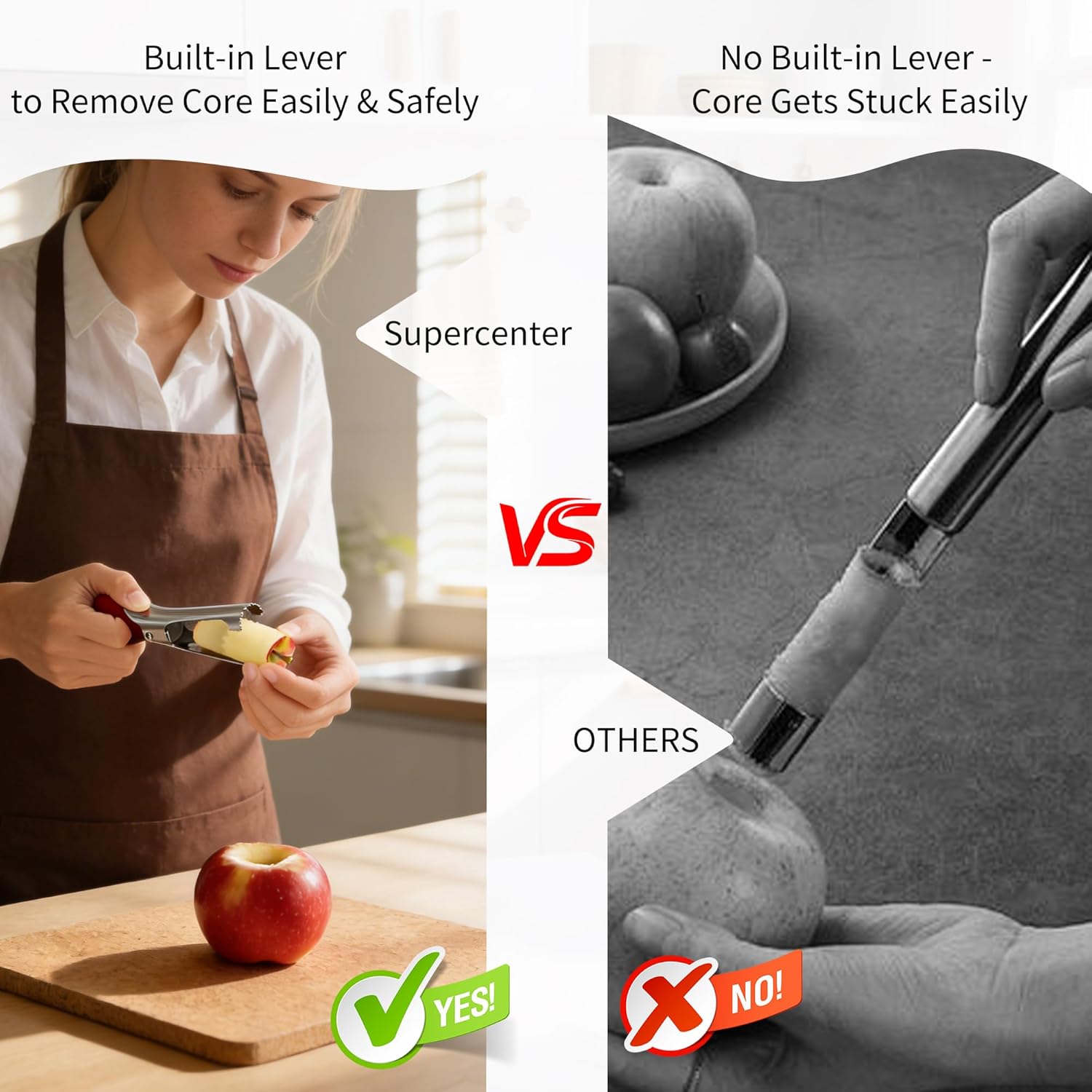 Apple Corer, Stainless Steel Apple Core Remover Tool,Dishwasher Safe V1258-DP02-B-801