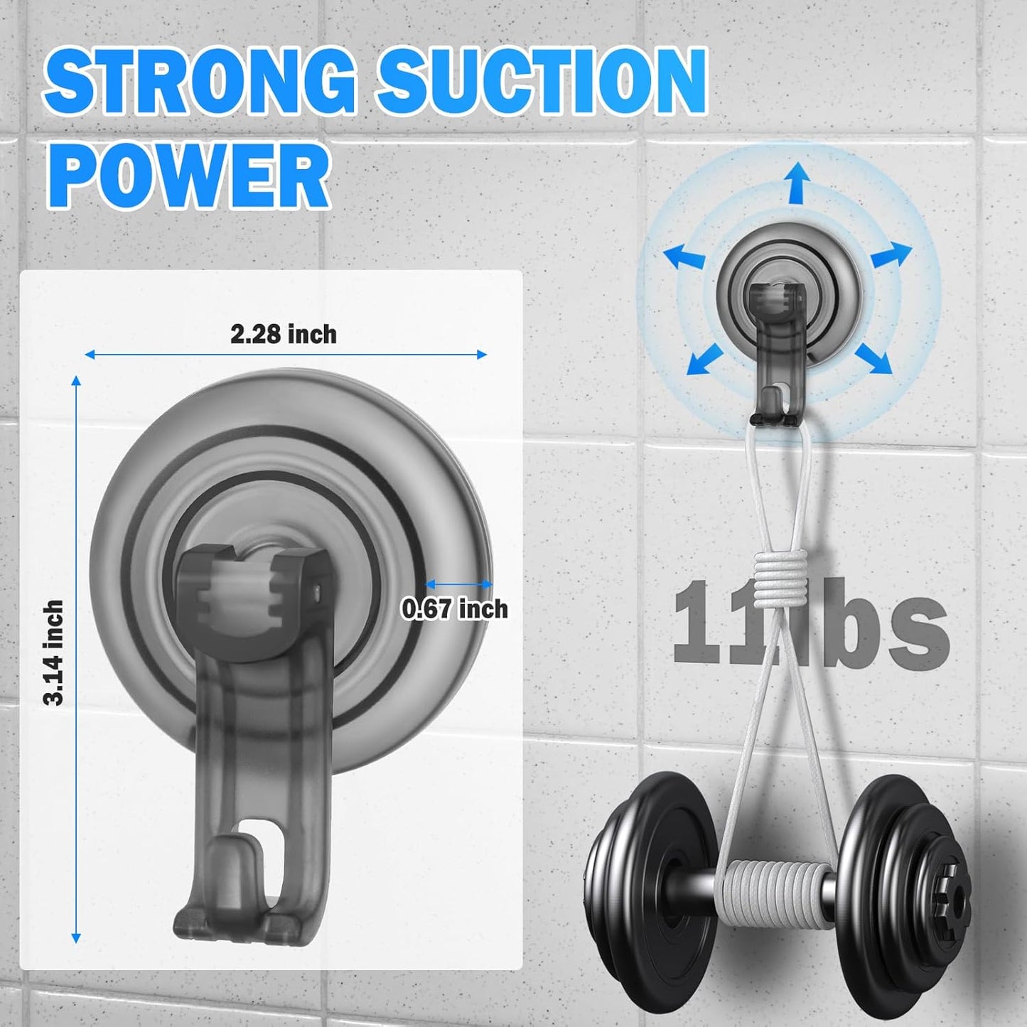 Suction Cup Hooks for Shower, Powerful Vacuum Shower Hook for Towel, Robe, Loofah - Reuseable and Removeable V1258-DP02-B-814