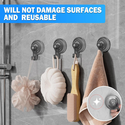 Suction Cup Hooks for Shower, Powerful Vacuum Shower Hook for Towel, Robe, Loofah - Reuseable and Removeable V1258-DP02-B-814