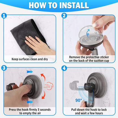 Suction Cup Hooks for Shower, Powerful Vacuum Shower Hook for Towel, Robe, Loofah - Reuseable and Removeable V1258-DP02-B-814