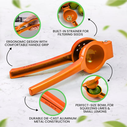 Orange Squeezer - Single Bowl Metal Citrus Juicer Extracts Oranges In Seconds - Easy To Squeeze Manual Press V1258-DP02-B-825