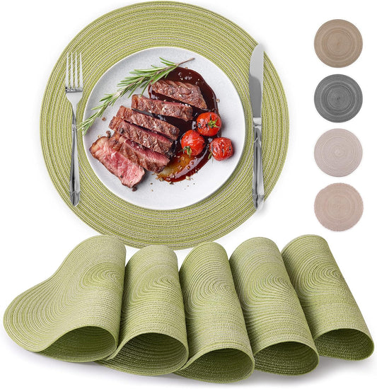15 Inch Round Placemats for Dining Table Set of 6 - Braided Round Place Mats & Anti-Skid Placemat - Heat V1258-DP02-B-828