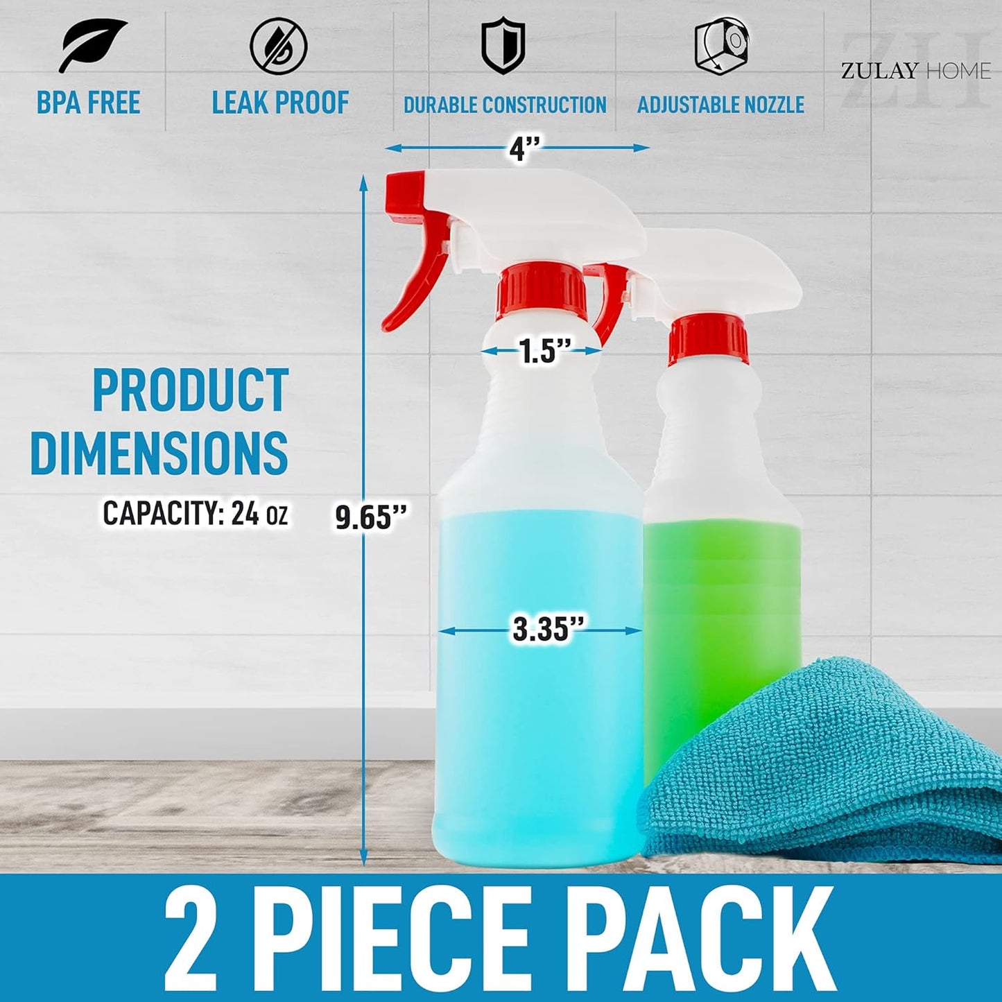 24 oz Spray Bottle - Heavy Duty Cleaning Spray Bottles For Cleaning Solutions - Leakproof Cleaning Spray V1258-DP02-B-829