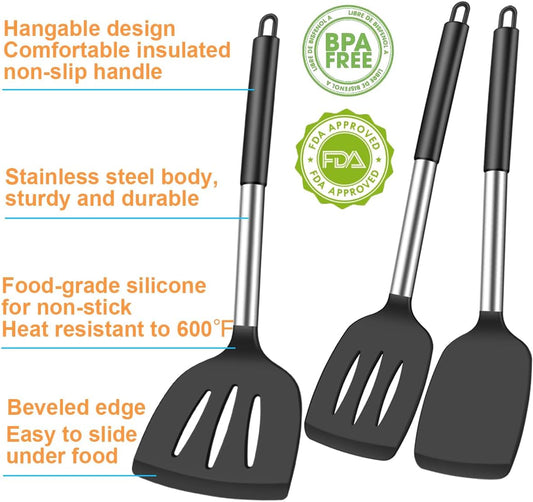 3Pcs Silicone Spatula Set Heat Resistant Spatulas for Nonstick Cookware Fish Turner Plastic Spatulas Rubber V1258-DP02-B-83