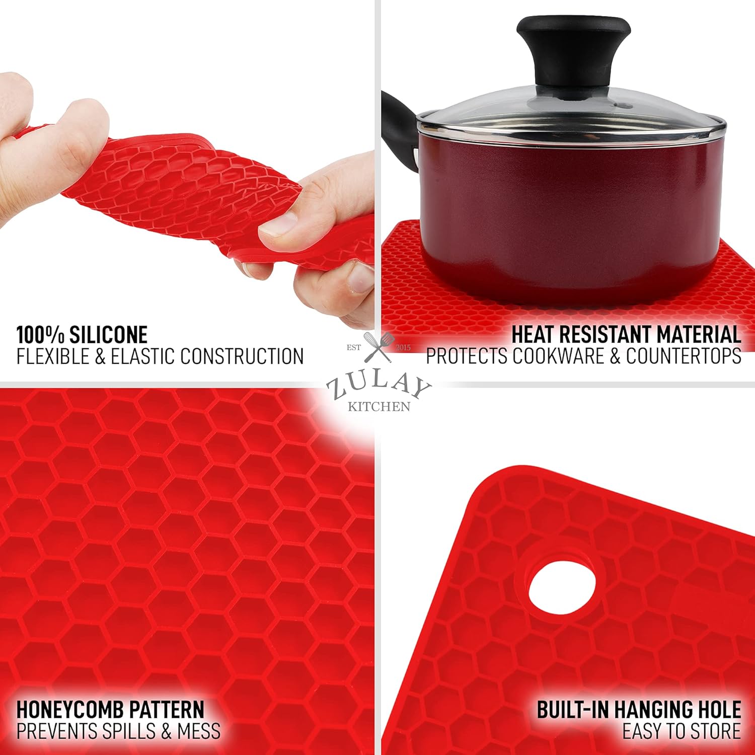 4 Pack Silicone Trivets - 7'x7' Silicone Pot Holders & Coasters - Non Slip, Heat Resistant Mat for Countertop V1258-DP02-B-832
