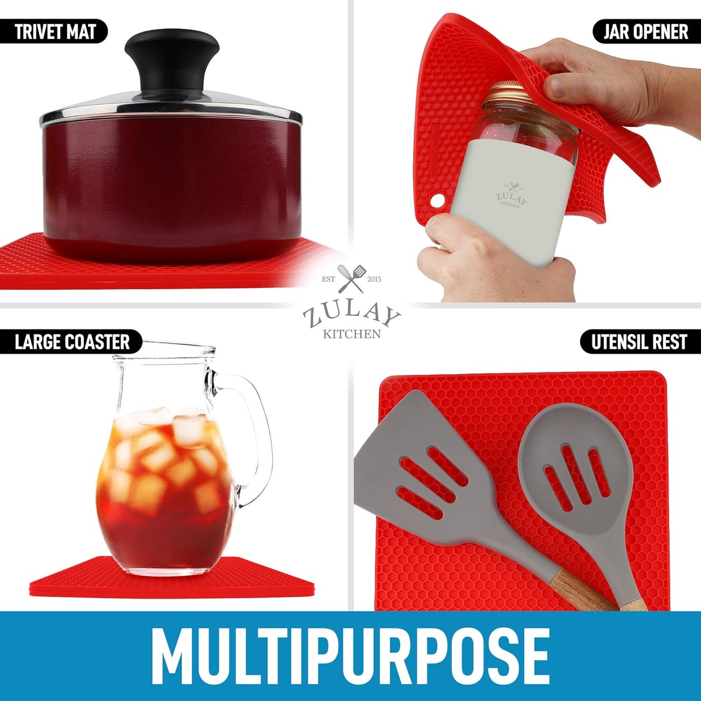4 Pack Silicone Trivets - 7'x7' Silicone Pot Holders & Coasters - Non Slip, Heat Resistant Mat for Countertop V1258-DP02-B-832