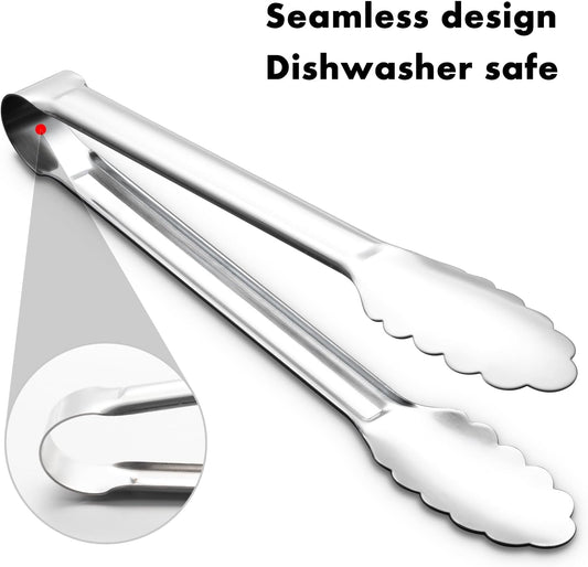 Seamless Tongs for Cooking, One-Piece Design, Durable Heat Resistant Stainless Steel Tongs for Kitchen, V1258-DP02-B-835