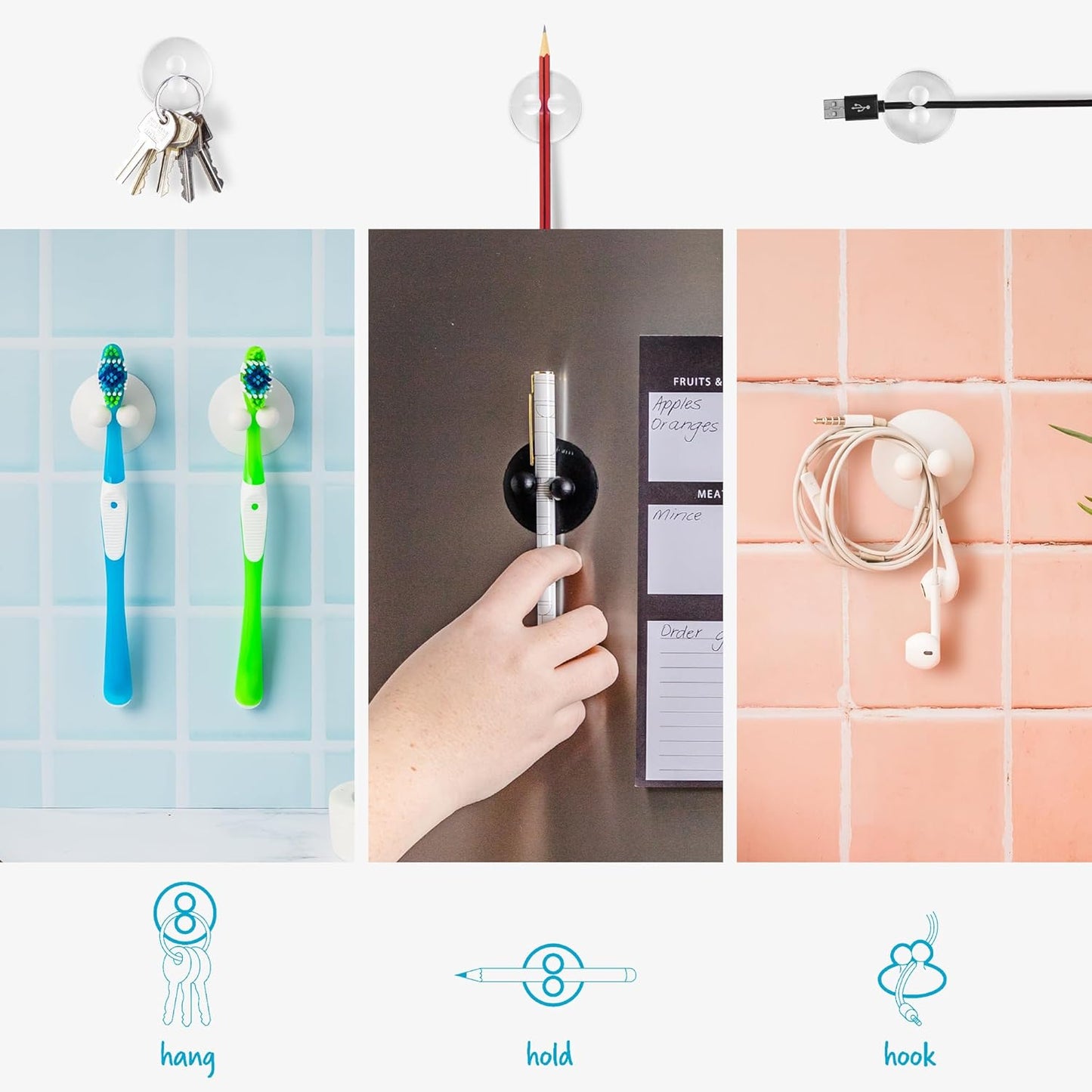 Jot Super Strong, Everyday, Multi-Purpose PVC Suction Hooks & Holders - Pack of 4, Clear V1258-DP02-B-838
