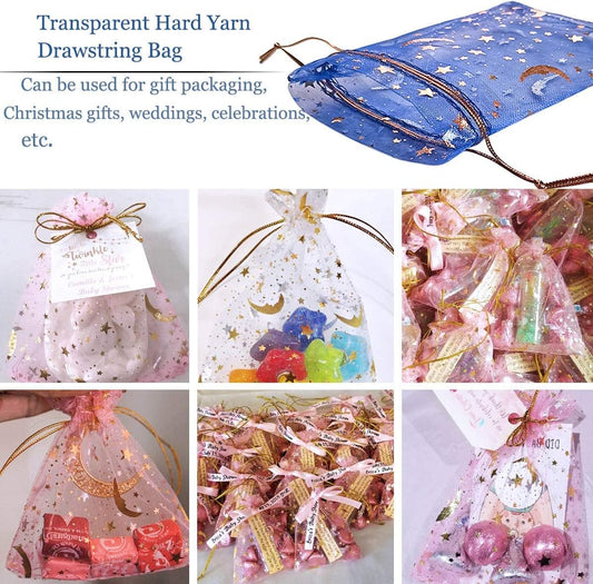 100Pcs Moon Star Organza Jewelry Candy Pouch, Gift Bags Pouches for Wedding Party Valentine's Day (Mixed V1258-DP02-B-841