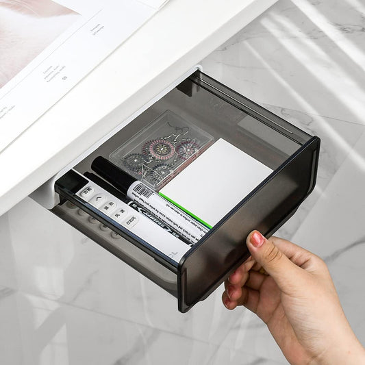 1 Pcs Under Desk Drawer, Under Table Hidden Organizer, Plastic Self-adhesive Slide out Under Desk Storage V1258-DP02-B-855