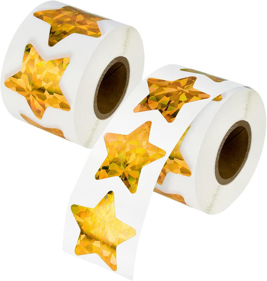 1000 Pcs Large Holographic Gold Star Stickers, 1.5" Star Adhesive Label Stickers, Self Adhesive Metallic V1258-DP02-B-865
