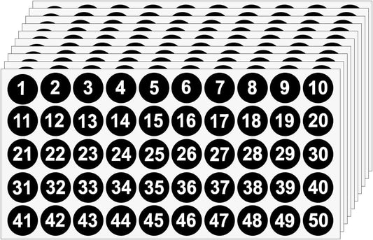20 Sheets 1 to 50 Vinyl Small Round Labels Consecutive Number Stickers Waterproof Adhesive Inventory Stickers V1258-DP02-B-866