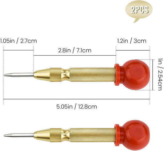 2 Pack Automatic Center Punch, 5 Inch Crushing Hand Tool Spring Punch with Cushion Cap, Metal Impact Center V1258-DP02-B-871