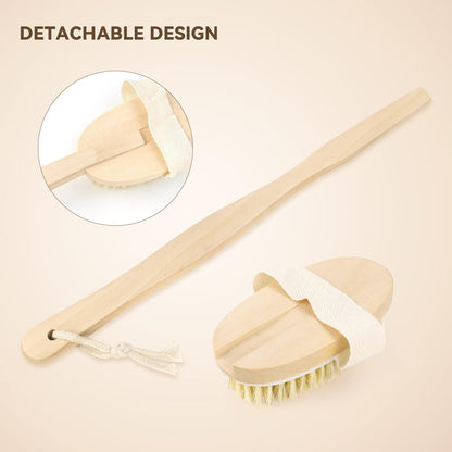 2 Pack Detachable Bath Bristle Brush, Wood Long Handle Dry Brushing Body Brush for Shower V1258-DP02-B-872