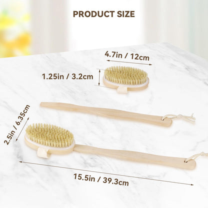 2 Pack Detachable Bath Bristle Brush, Wood Long Handle Dry Brushing Body Brush for Shower V1258-DP02-B-872