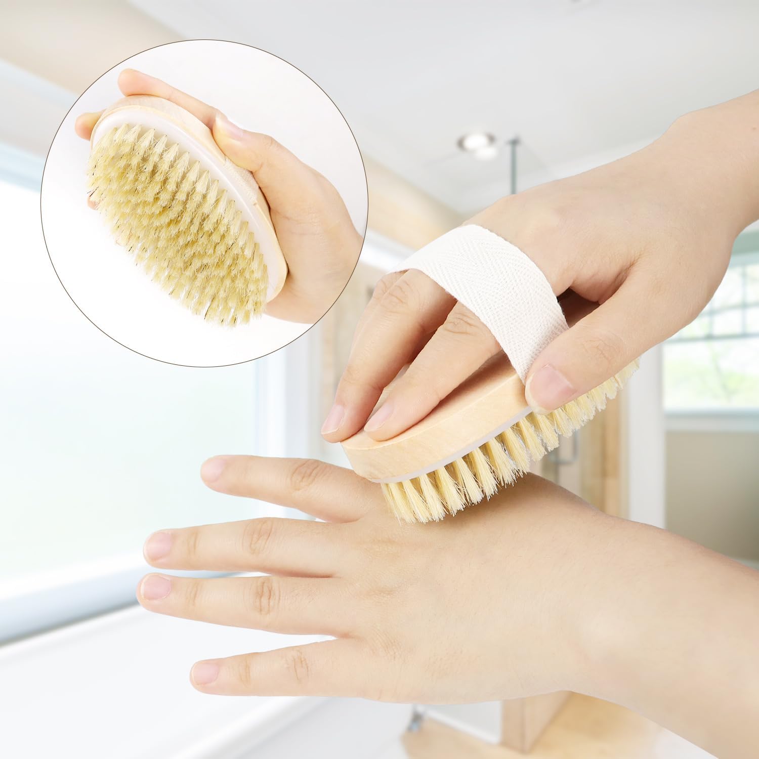2 Pack Detachable Bath Bristle Brush, Wood Long Handle Dry Brushing Body Brush for Shower V1258-DP02-B-872