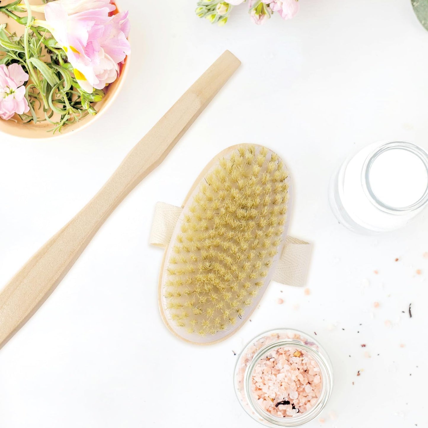 2 Pack Detachable Bath Bristle Brush, Wood Long Handle Dry Brushing Body Brush for Shower V1258-DP02-B-872