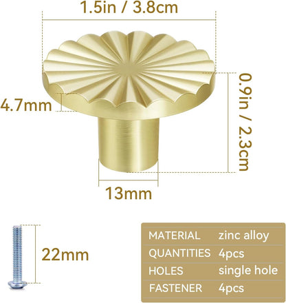 4 Pack Cabinet Knobs Zinc Alloy Solid Kitchen Cabinet Pulls Brushed Gold Drawer Knobs Dresser Cabinet Handles V1258-DP02-B-879