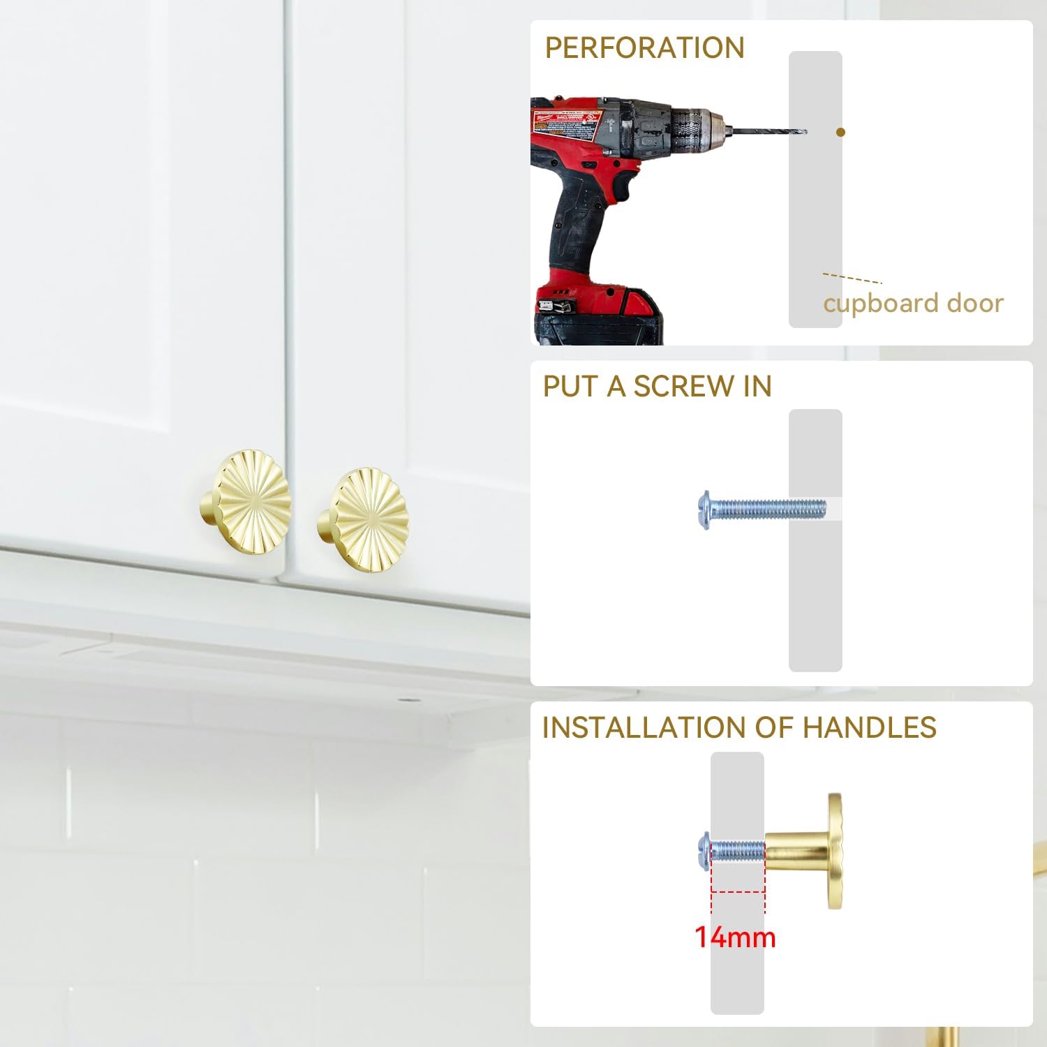 4 Pack Cabinet Knobs Zinc Alloy Solid Kitchen Cabinet Pulls Brushed Gold Drawer Knobs Dresser Cabinet Handles V1258-DP02-B-879