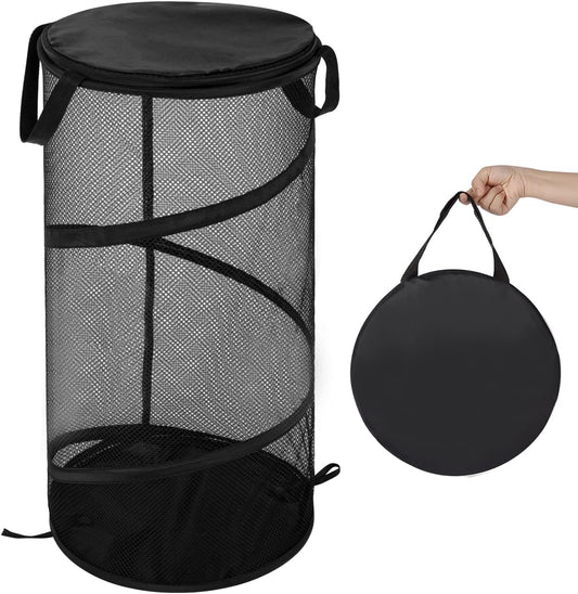 Large Collapsible Laundry Basket with Lid Foldable Mesh Pop Up Hamper with Handles for Laundry Room, V1258-DP02-B-886