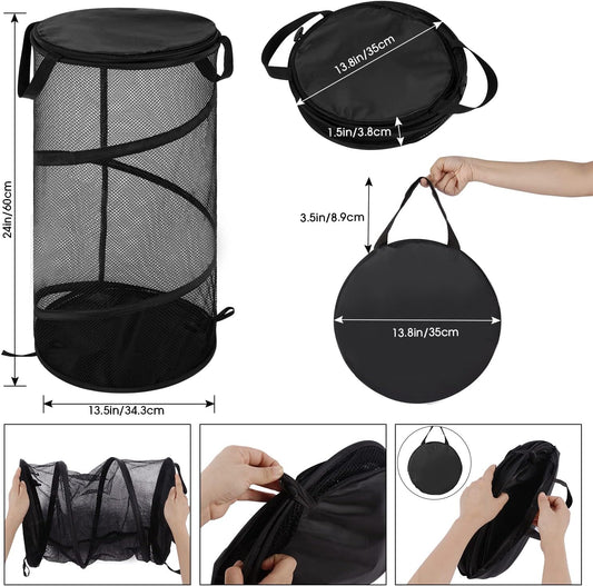 Large Collapsible Laundry Basket with Lid Foldable Mesh Pop Up Hamper with Handles for Laundry Room, V1258-DP02-B-886