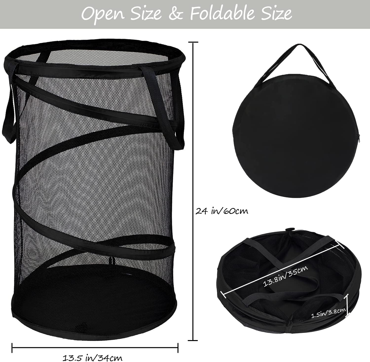 Collapsible Laundry Basket Foldable Mesh Pop Up Hamper with Handles for Laundry Room, Bathroom, Kids Room, V1258-DP02-B-887