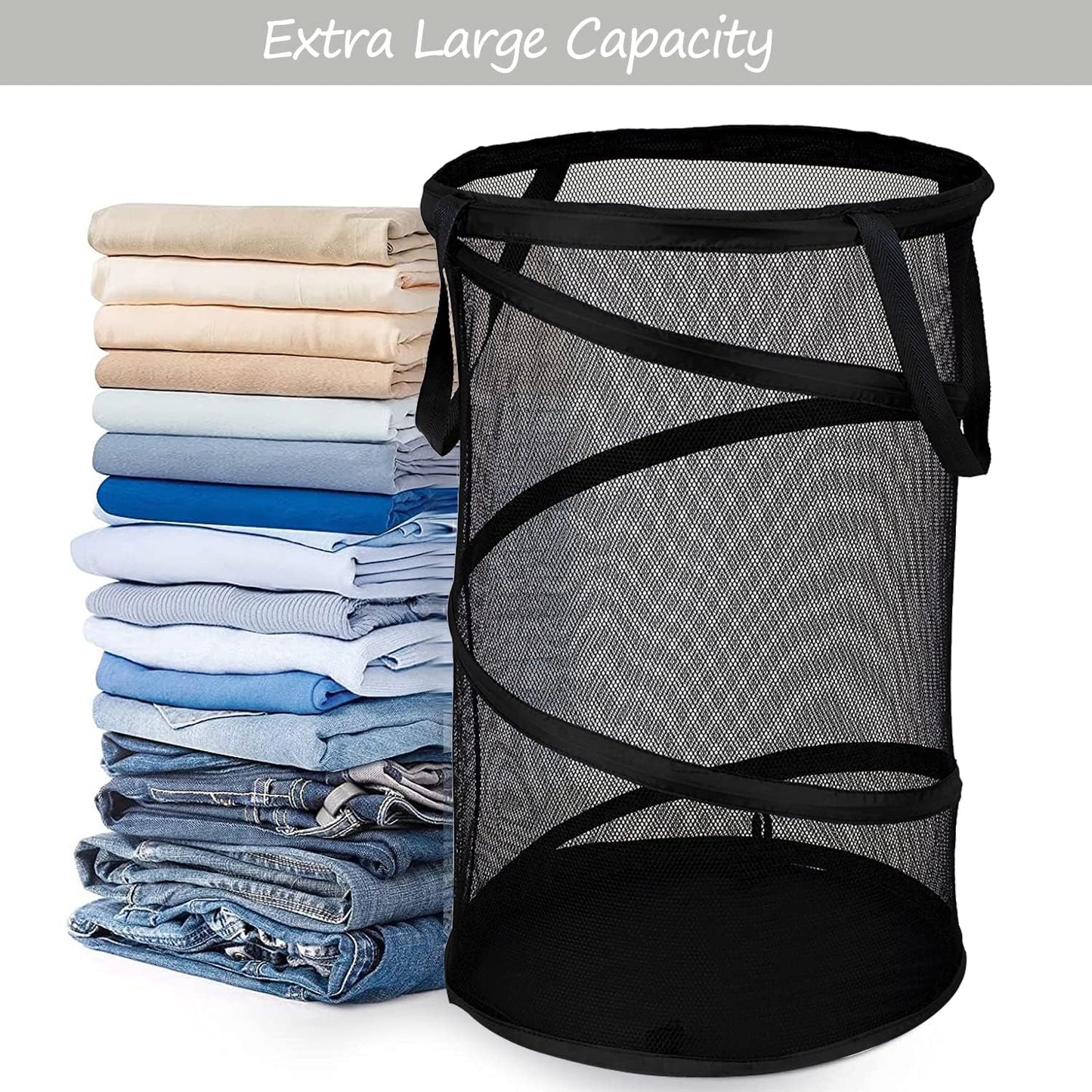 Collapsible Laundry Basket Foldable Mesh Pop Up Hamper with Handles for Laundry Room, Bathroom, Kids Room, V1258-DP02-B-887